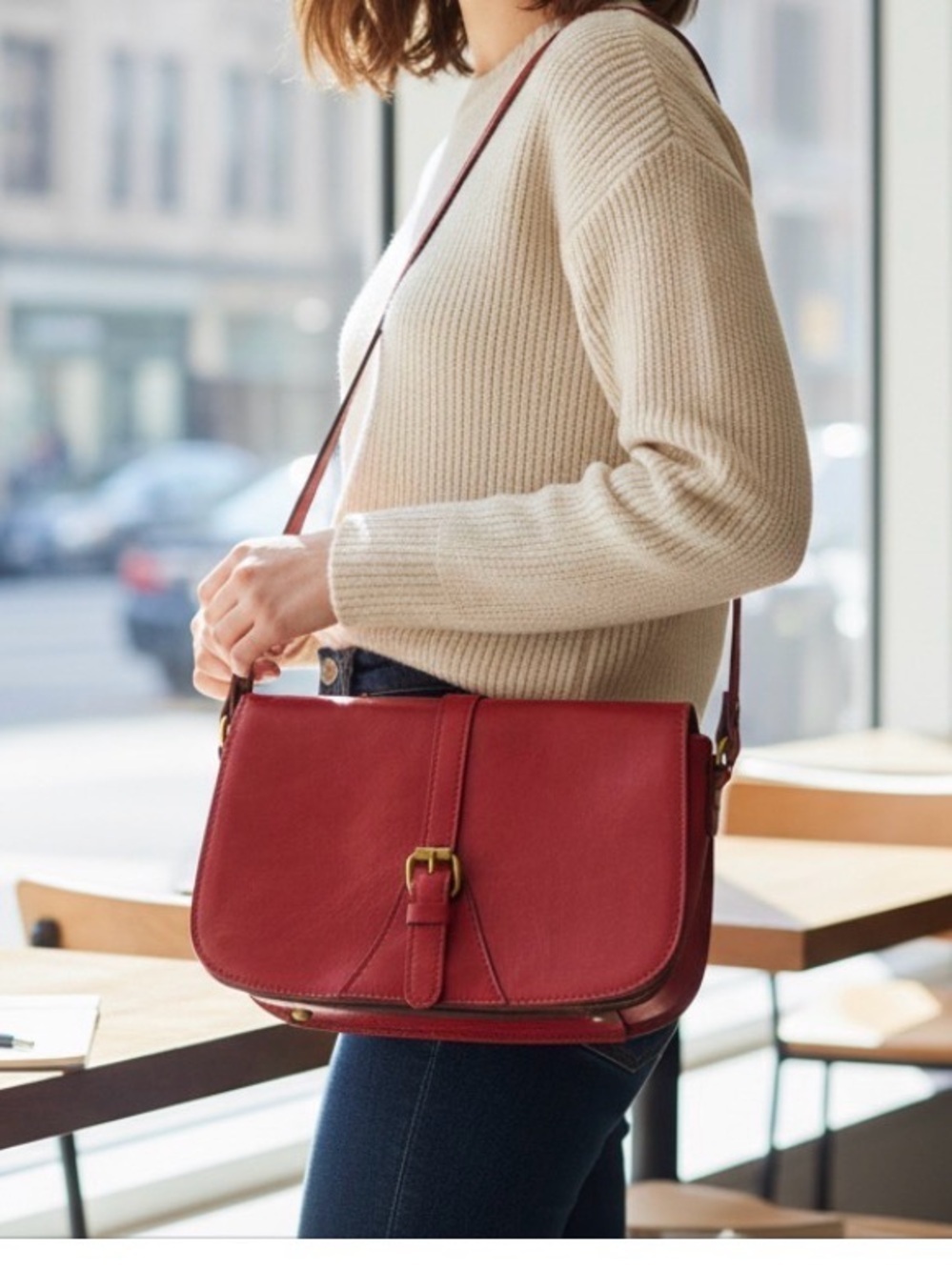 Patricia Nash Red Leather Snap Closure Saddle Bag/Cross Body.